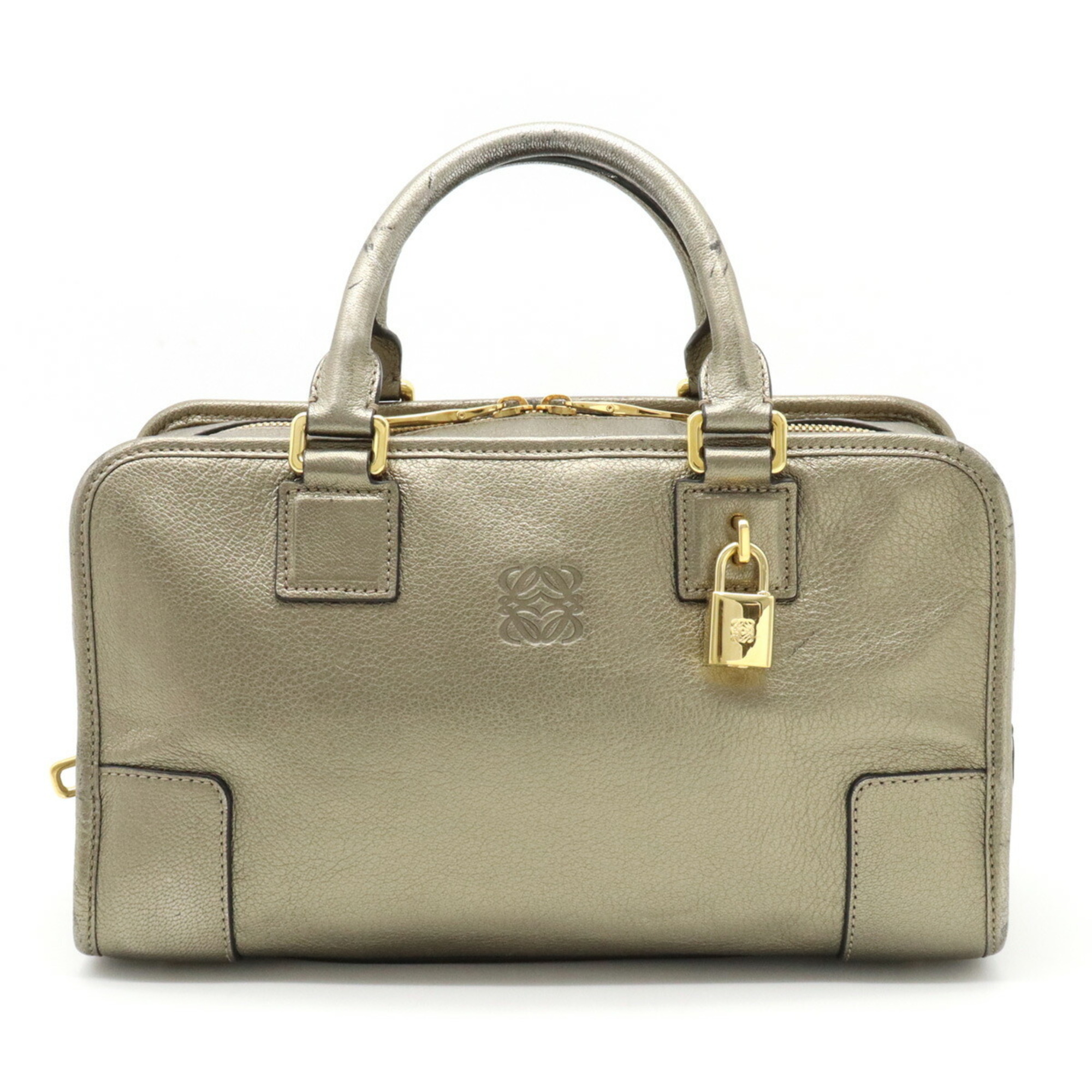 Loewe Amazona 28 Anagram Handbag Boston Leather Metallic Dark Gold